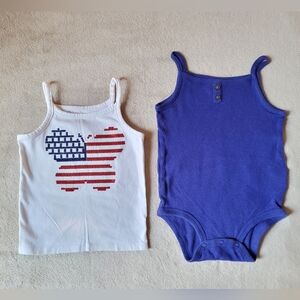 Koala Kids American Flag Butterfly White Tank Top & Carter's Blue Tank Size 18M
